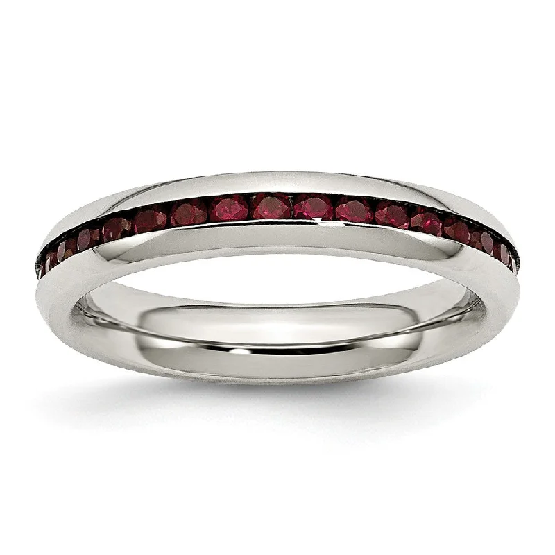 4mm Stainless Steel And Dark Red Cubic Zirconia Stackable Band