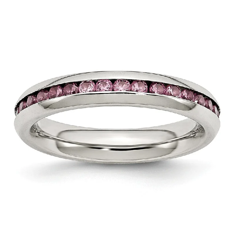 4mm Stainless Steel And Pink Cubic Zirconia Stackable Band