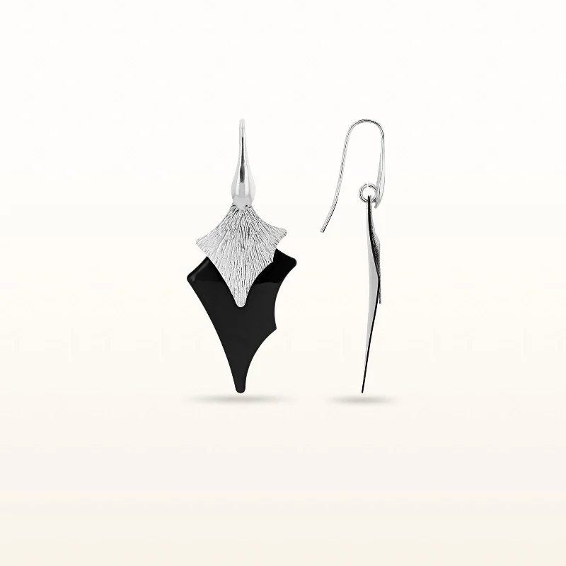 925 Sterling Silver and Black Enamel Drop Earrings