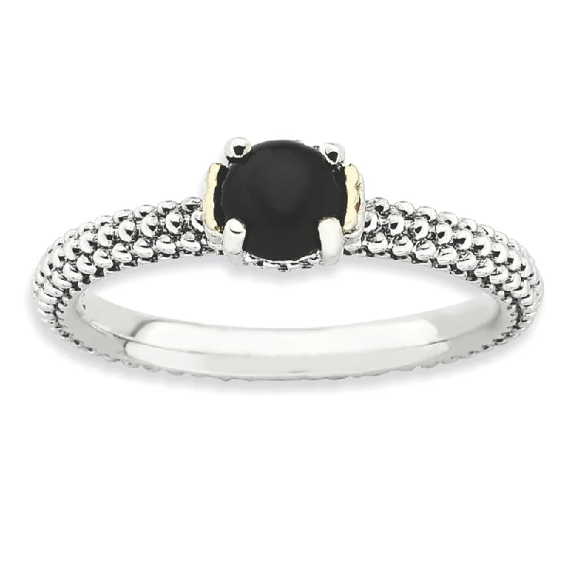 Antiqued Sterling Silver & 14K Gold Plated Stackable Onyx Ring