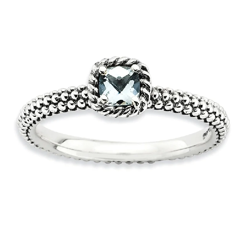 Antiqued Sterling Silver Stackable Aquamarine Ring