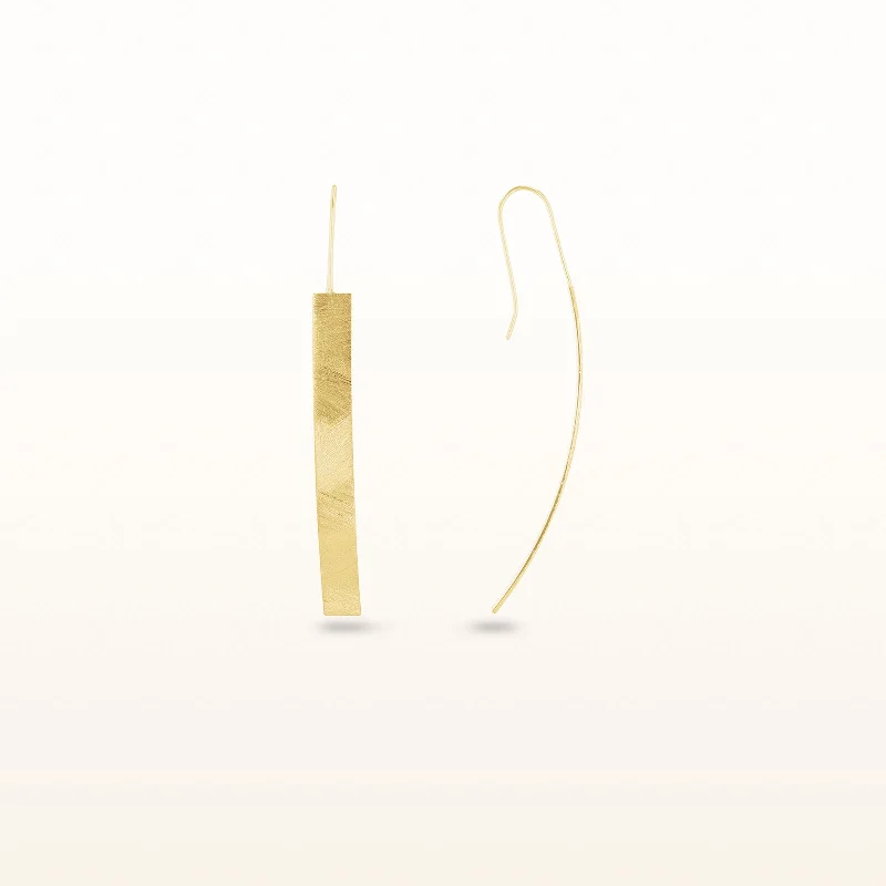 Brushed Yellow Gold Plated 925 Sterling Silver Vertical Bar Hook Earrings