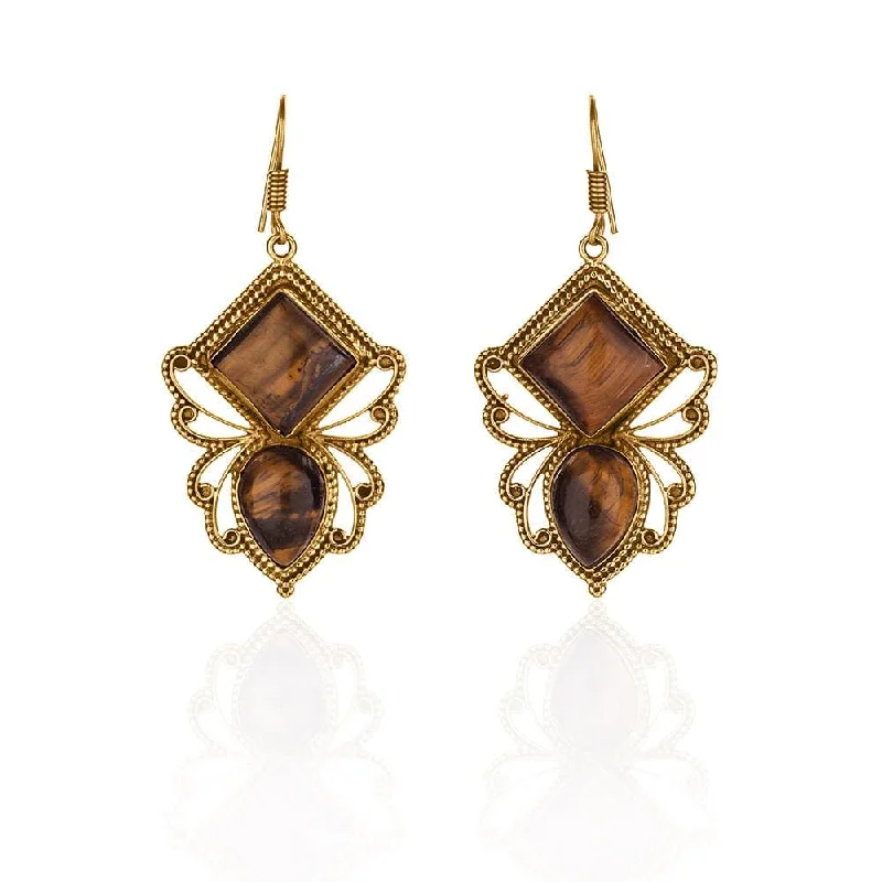 Crystal Bees Tiger Eye Earrings