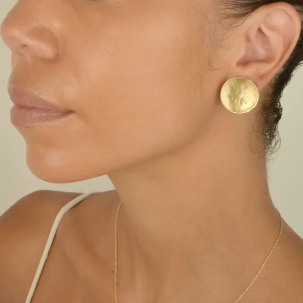 Large Hammered Disc Stud Earrings