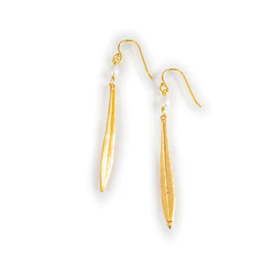 Leaf & Bud Long Pearl Drop Earrings