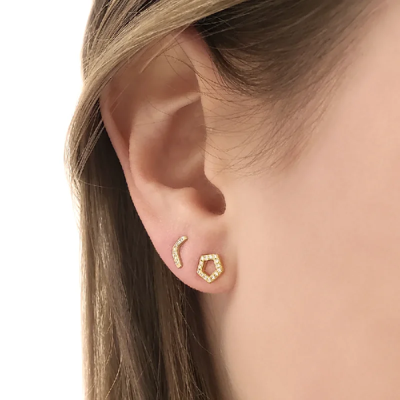 Pave Pentagonal Stud Earring