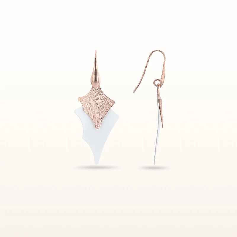 Rose Gold Plated 925 Sterling Silver and White Enamel Drop Earrings