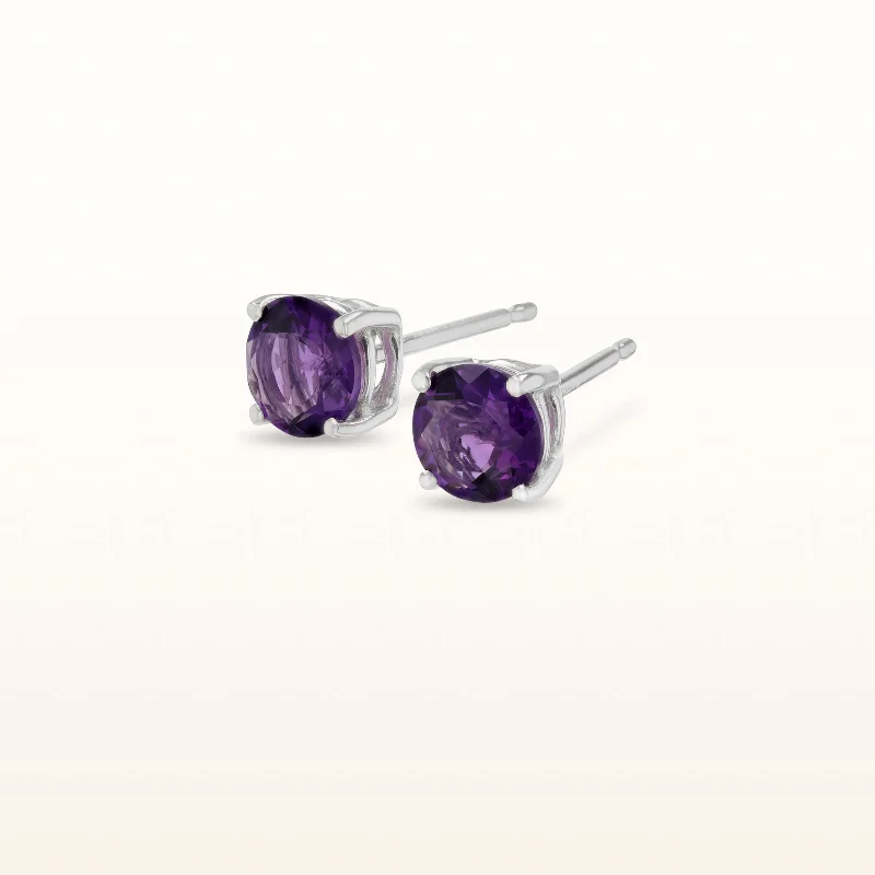 Round Gemstone Stud Earrings in 925 Sterling Silver