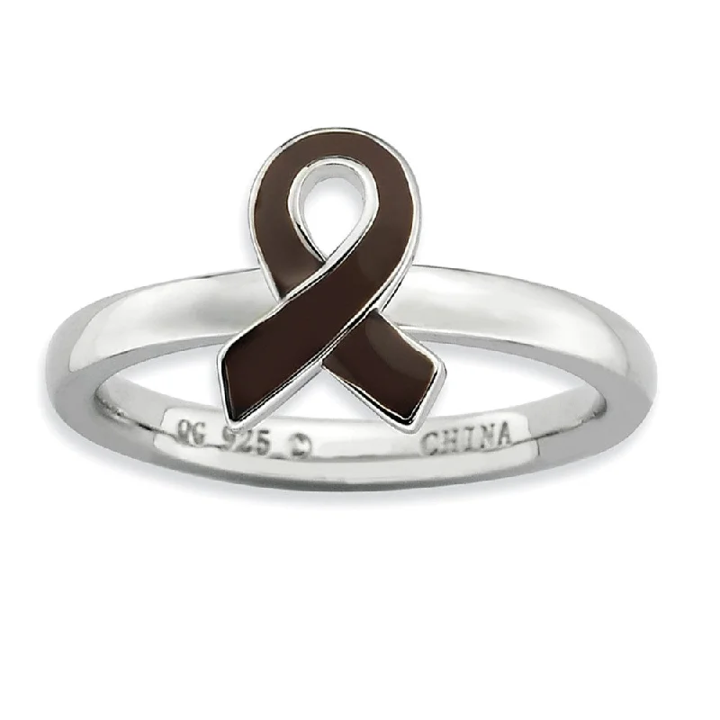 Silver Stackable Brown Enamel Awareness Ribbon Ring