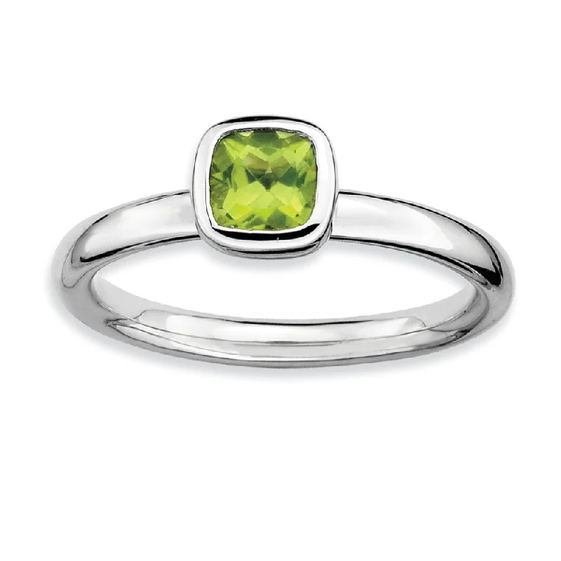 Silver Stackable Cushion Cut Peridot Solitaire Ring