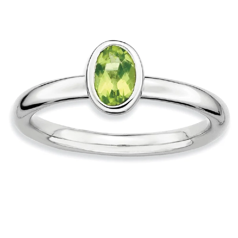 Silver Stackable Oval Peridot Solitaire Ring