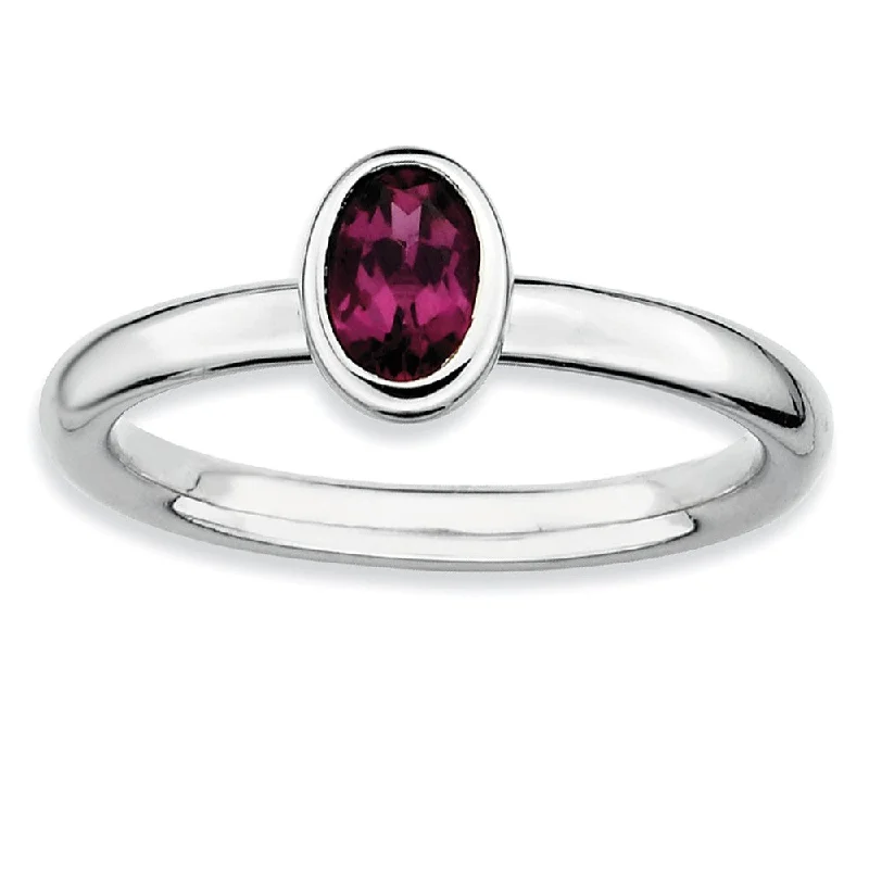 Silver Stackable Oval Rhodolite Garnet Solitaire Ring