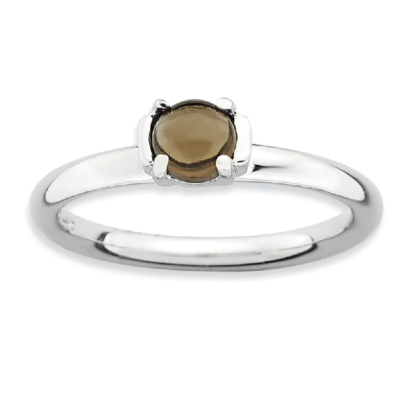 Silver Stackable Smokey Quartz Ring