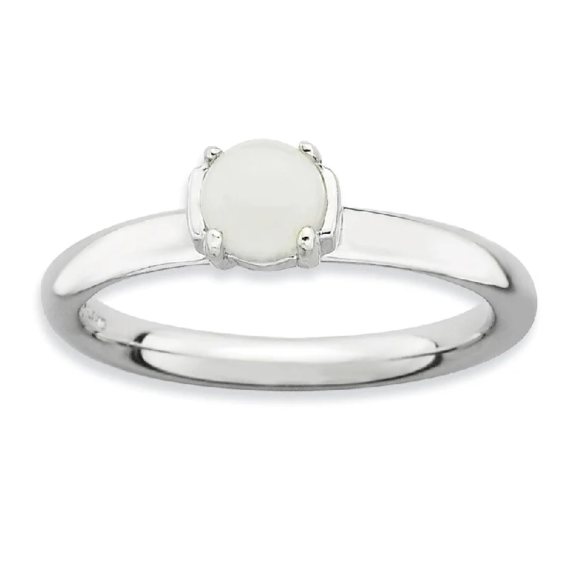 Silver Stackable White Agate Ring