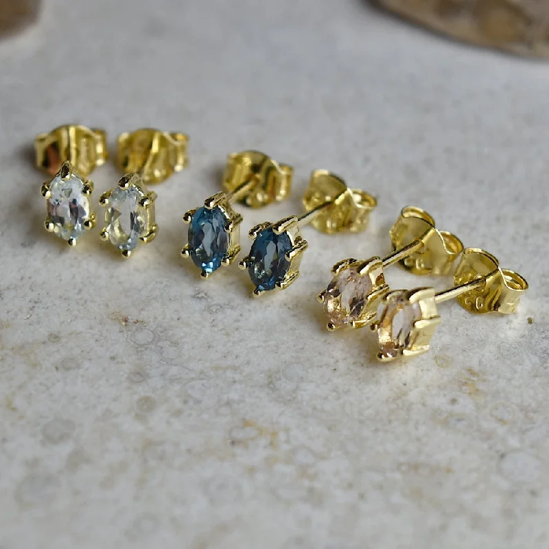 Six-Prong Oval Gemstone Stud Earrings