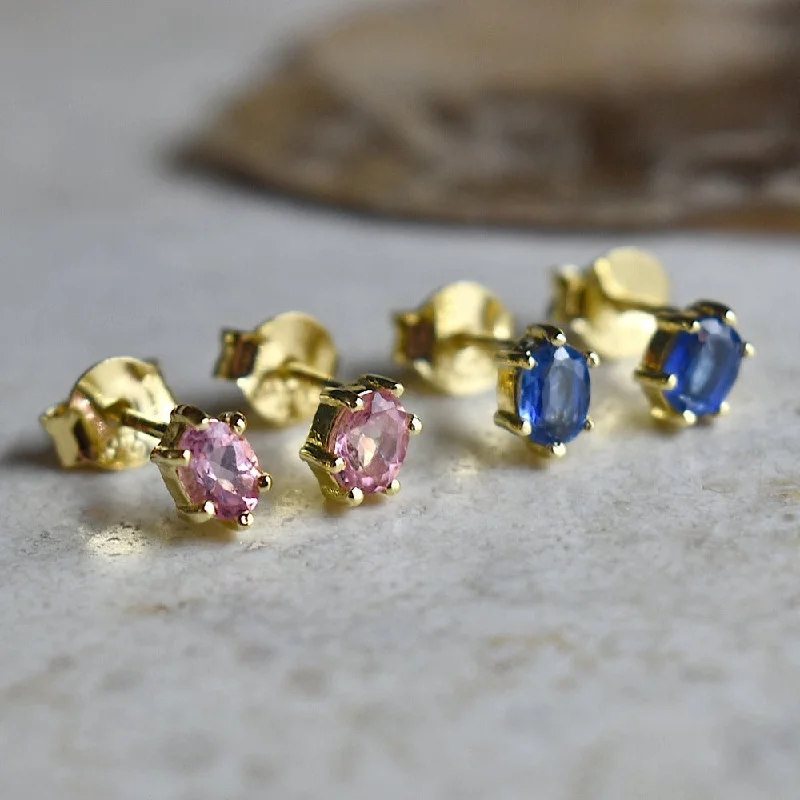 Small Six-Prong Oval Gemstone Stud Earrings