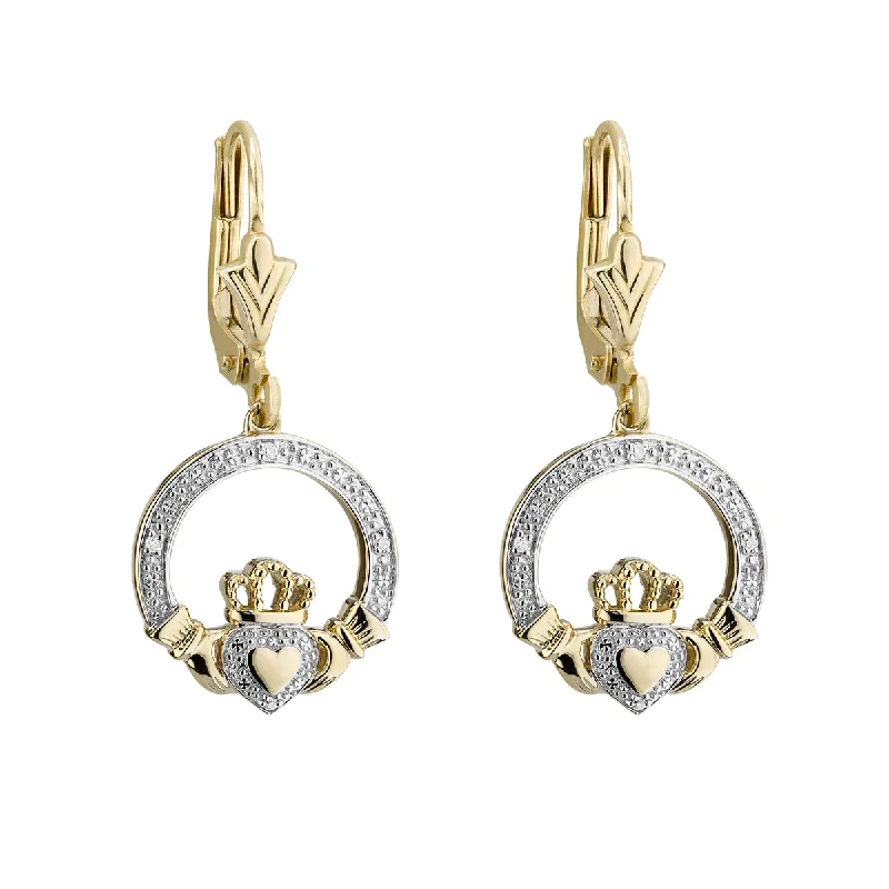 10k Gold Diamond Claddagh Earrings