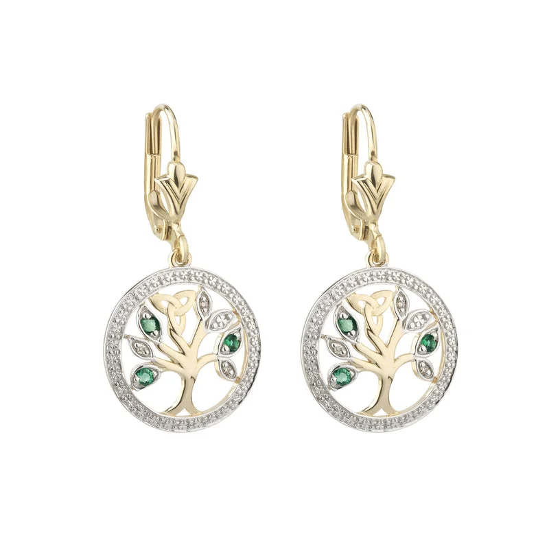 14K Gold Diamond & Emerald Tree Of Life Earrings *Limited*