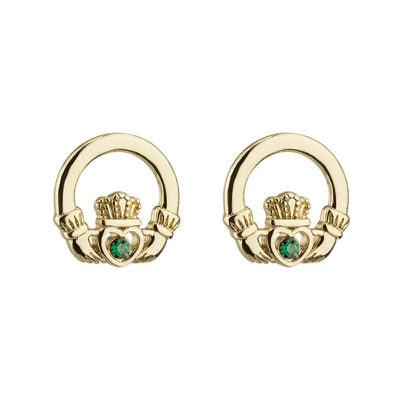 Gold Plated Crystal Claddagh Earrings