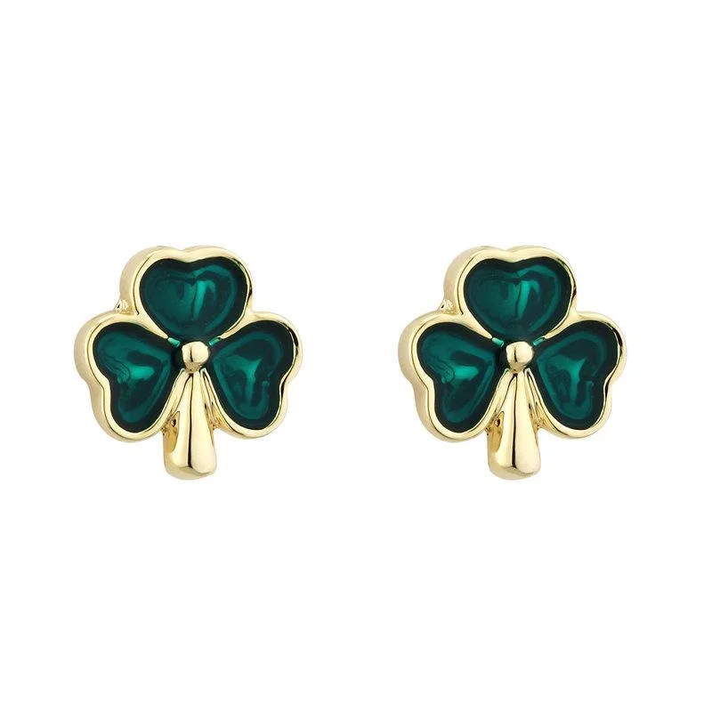 Gold Plated Enamel Shamrock Earrings