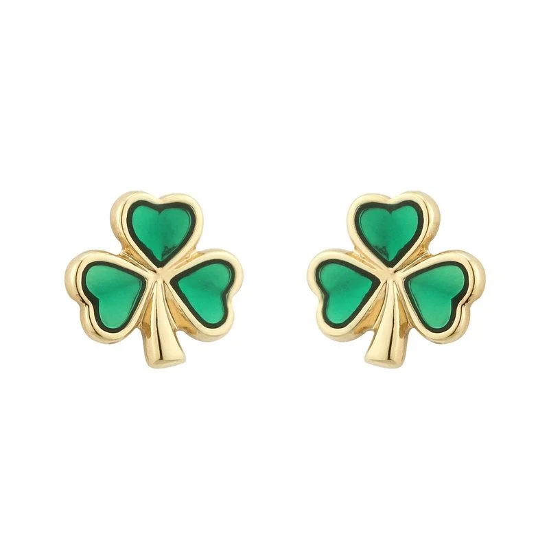 Gold Plated Enamel Shamrock Earrings