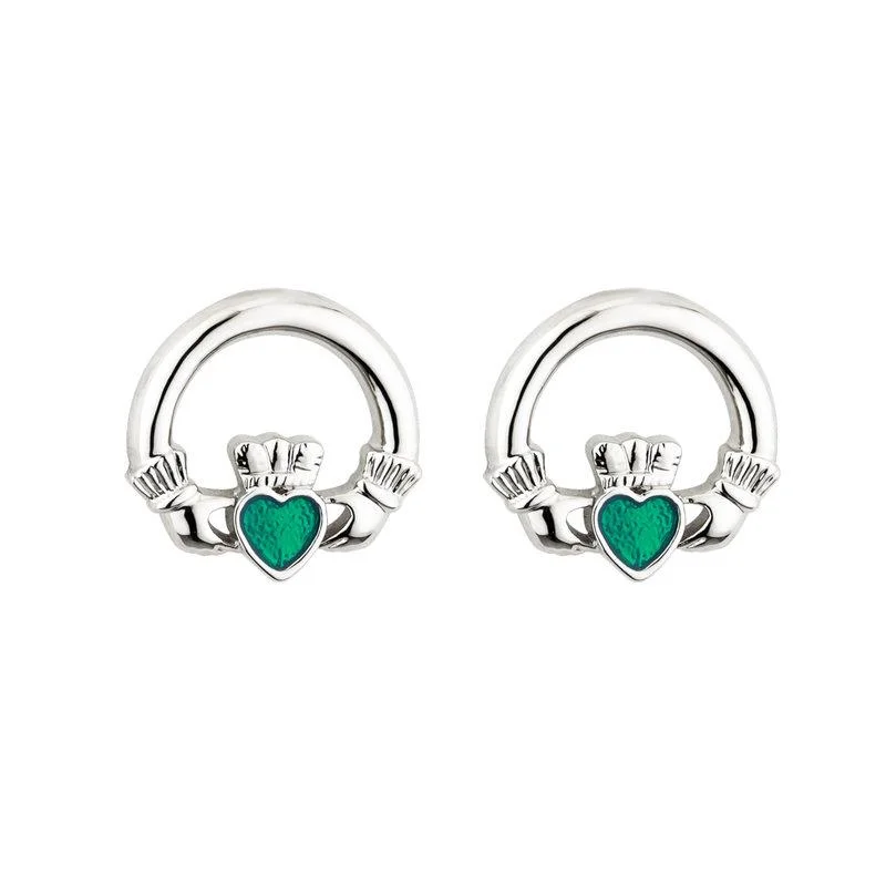 Solvar Rhodium Enamel Claddagh Stud Earrings