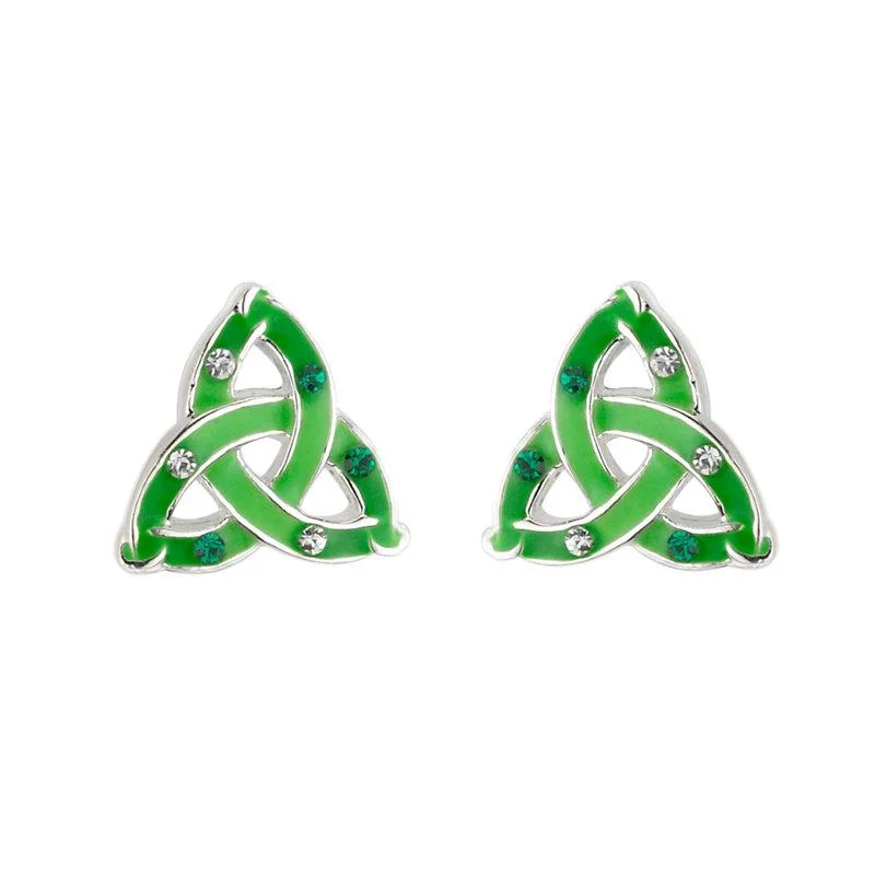 Rhodium Enamel & Crystal Trinity Stud Earrings