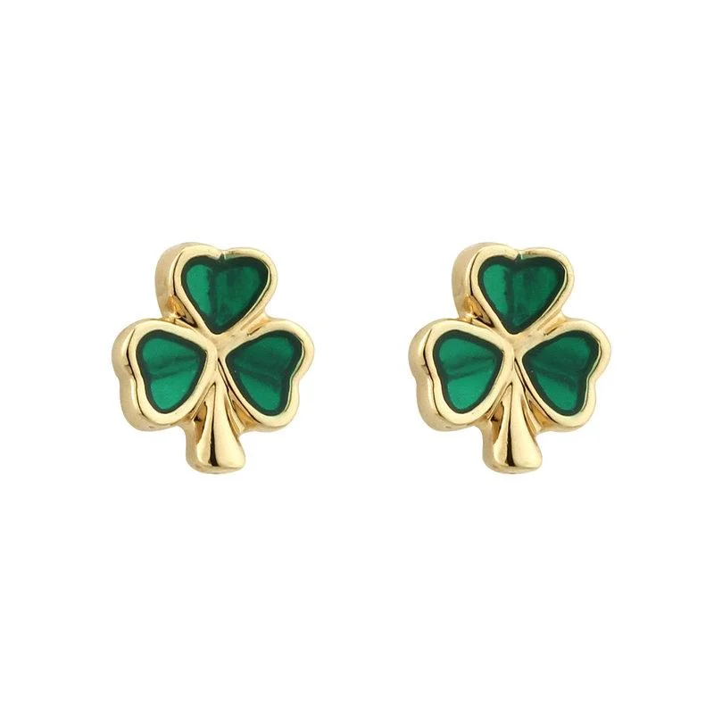 Solvar Rhodium Enamel Shamrock Stud Earrings