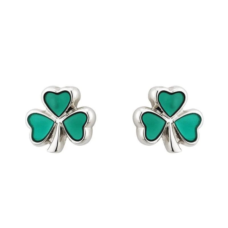 Solvar Rhodium Enamel Shamrock Stud Earrings