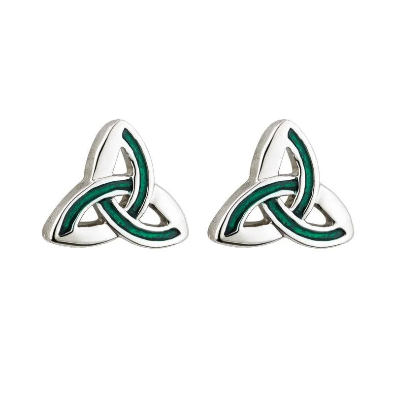 Solvar Rhodium Enamel Trinity Stud Earrings