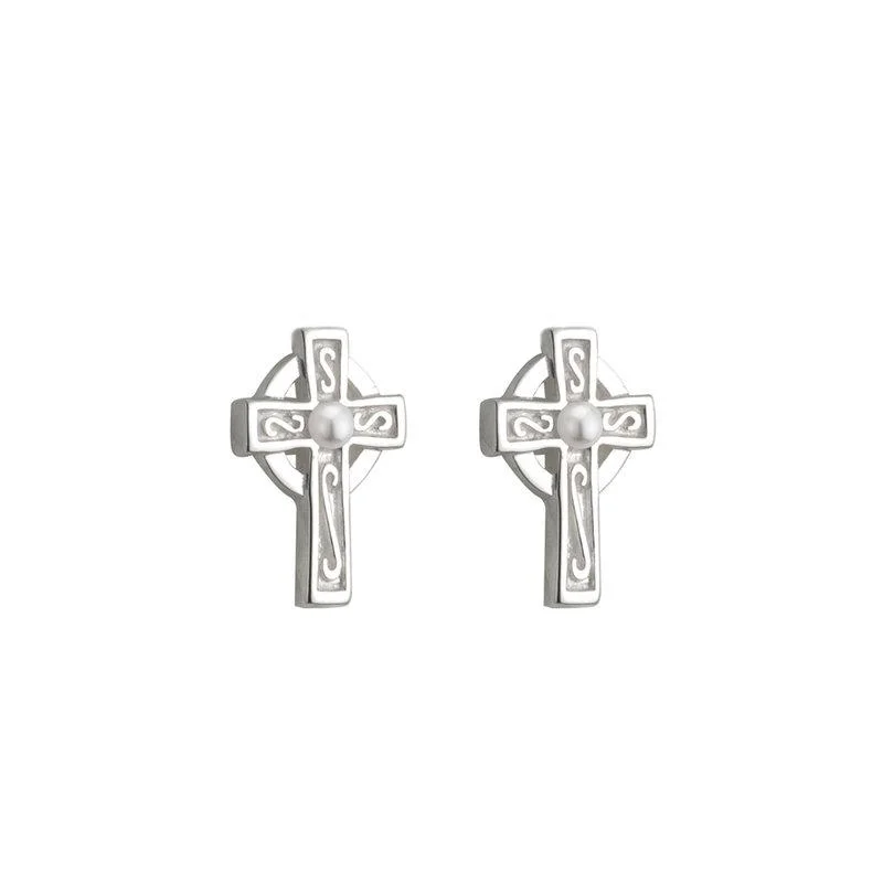 Communion Pearl Cross Earrings