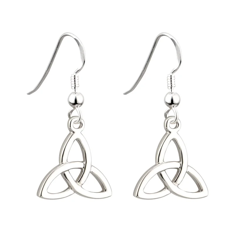 Rhodium Trinity Knot Drop Earrings