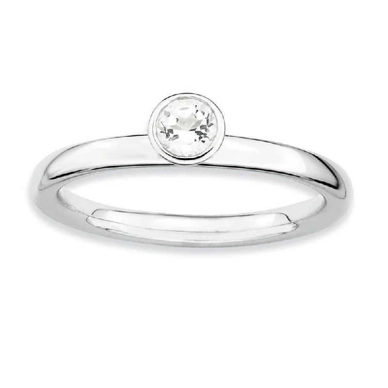 Stackable High Profile 4mm White Topaz Silver Ring