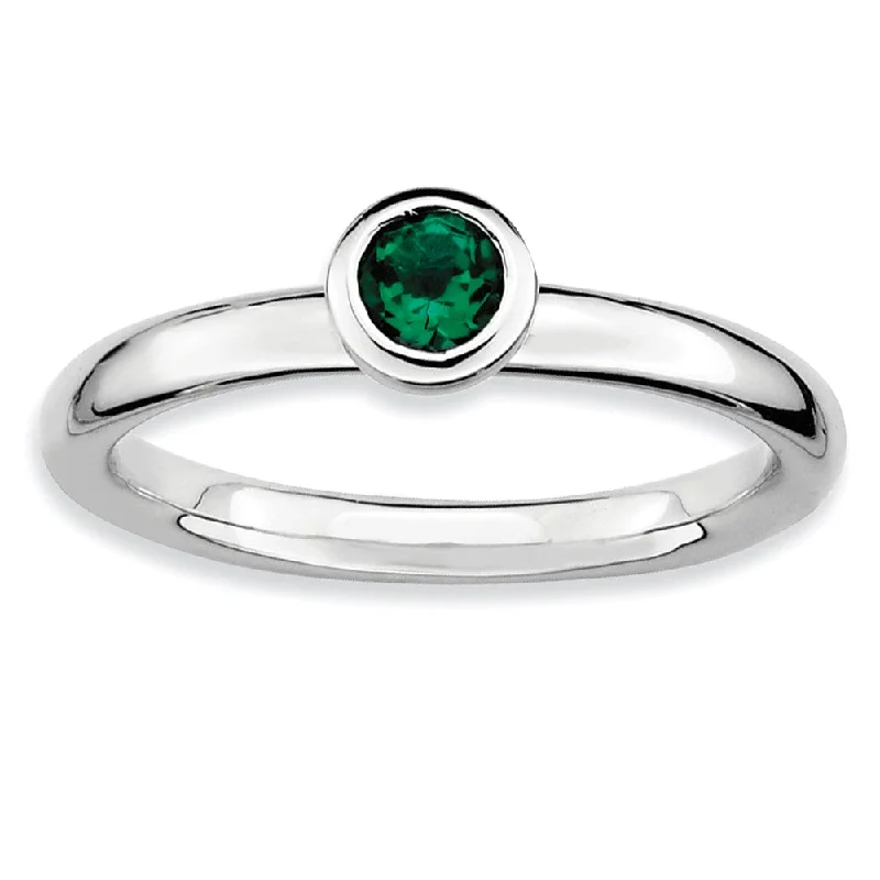 Stackable Low Profile 4mm Created Emerald Silver Ring