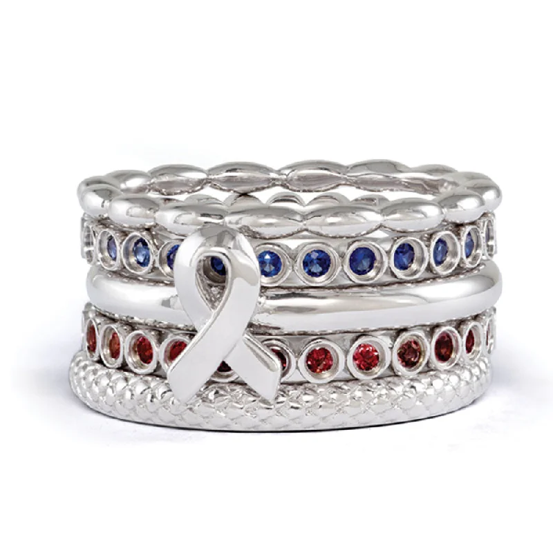 Stackable Sterling Silver Awareness Ribbon & Gemstone Ring Set