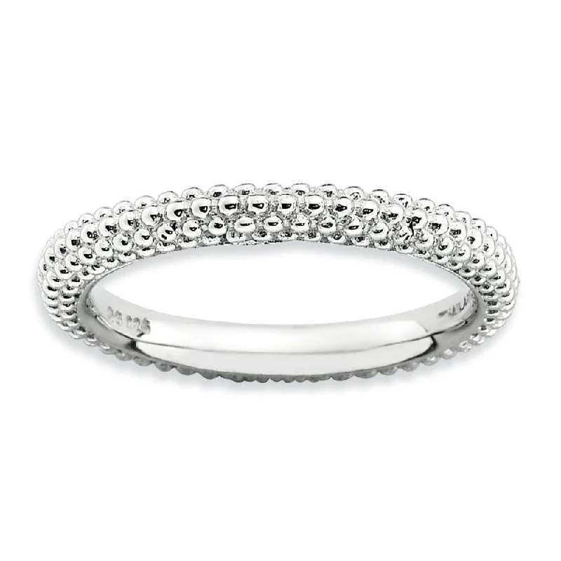 Stackable Sterling Silver Domed Milgrain Band