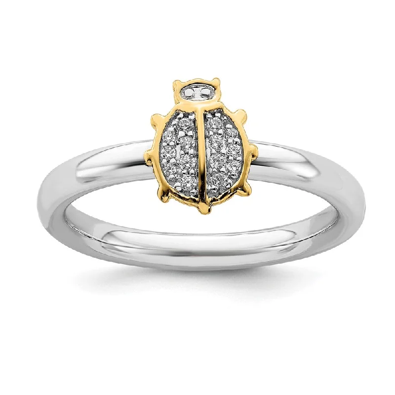 Sterling Silver & 14k Gold Plated Diamond Ladybug Stack Ring