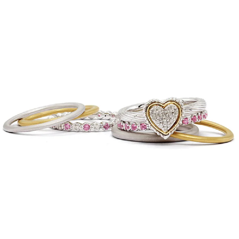 Sterling Silver & 14K Gold Plated Diamond Love Embrace Stack Ring Set