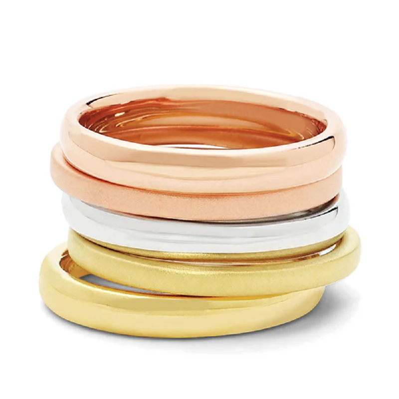 Sterling Silver & 14K Gold Plated Stackable Tri-Color Classic Ring Set