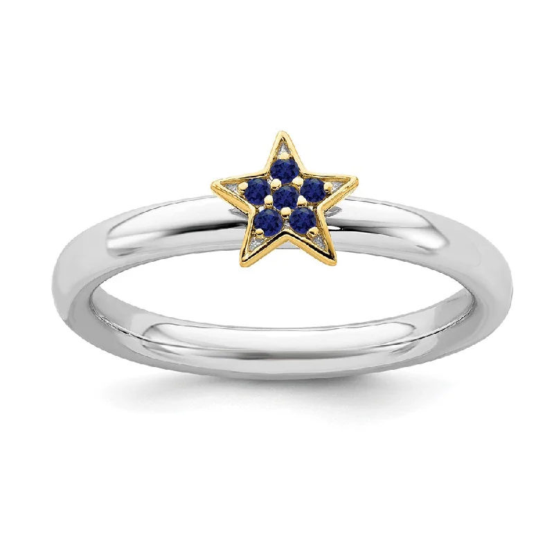 Sterling Silver 14k Yellow Gold-Plated Cr. Sapphire Stack Star Ring