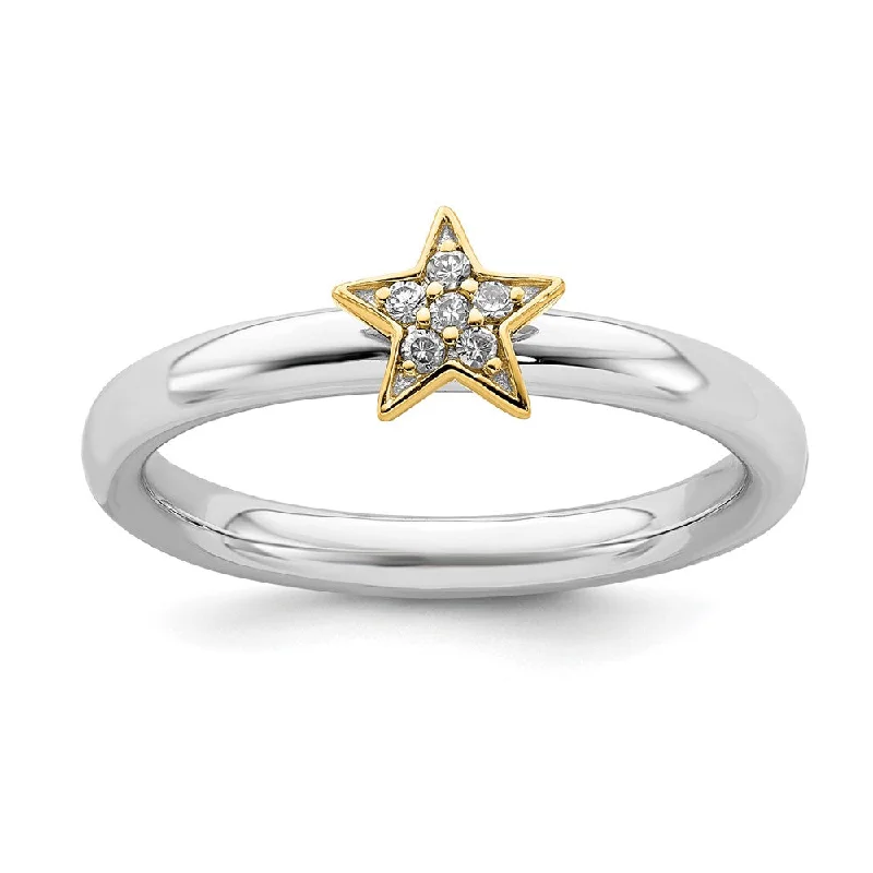 Sterling Silver 14k Yellow Gold-Plated Diamond Stack Star Ring