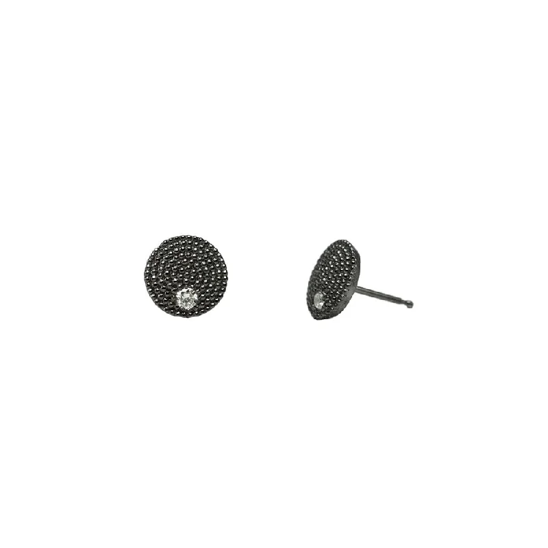 Sterling Silver Black Rhodium ADIN Textured Disc Earrings