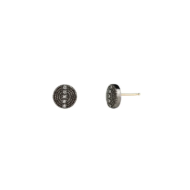 Sterling Silver Black Rhodium Textured RINA Disc Diamond Earrings