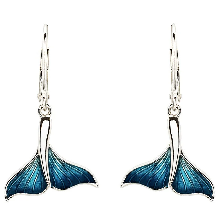 Sterling Silver Blue Enamel Whale Tail Earrings