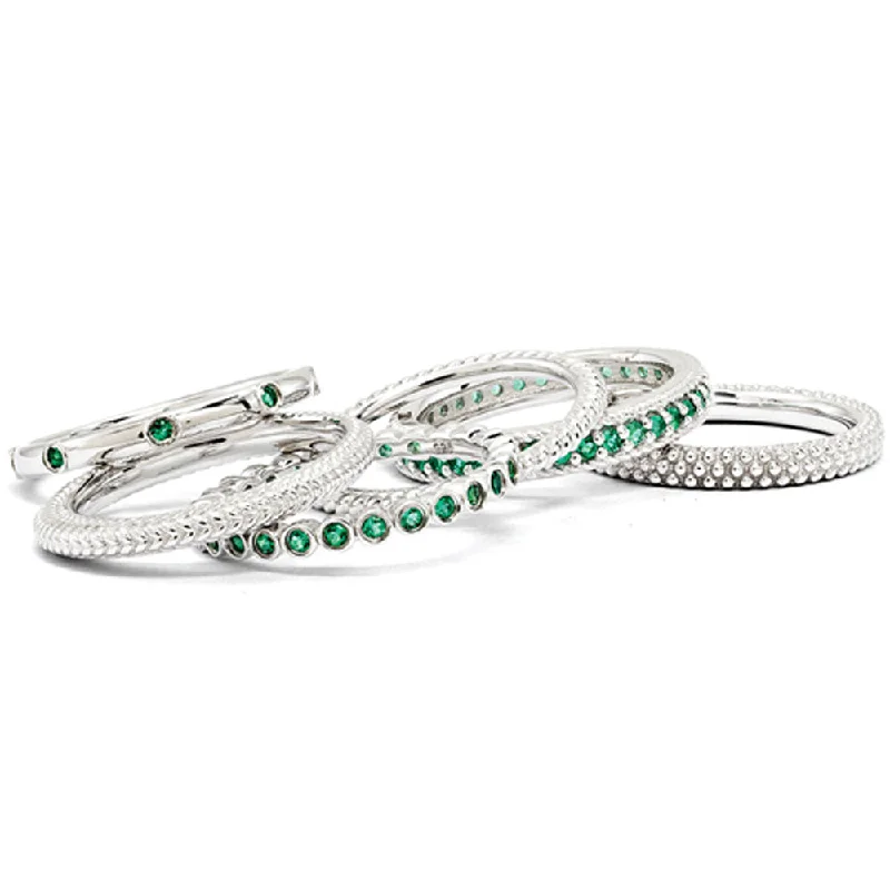 Sterling Silver & Created Emerald Stackable Band Ring Set