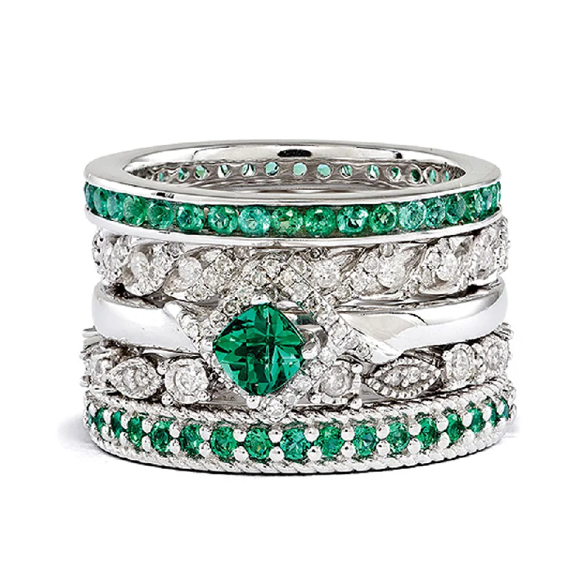 Sterling Silver & Created Emerald Stackable Paradise Ring Set