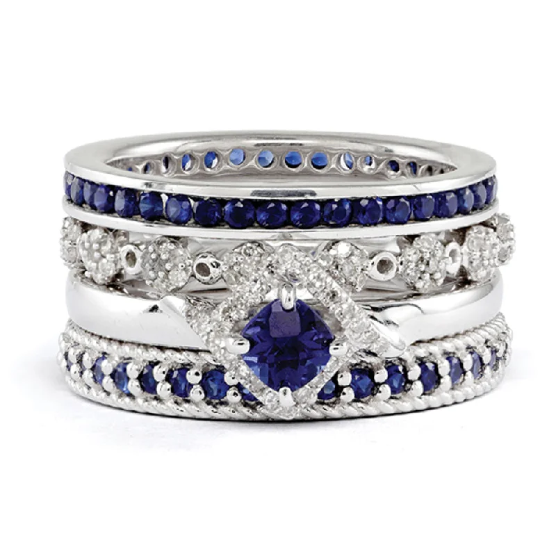 Sterling Silver, Created Sapphire & Diamond Paradise Stack Ring Set