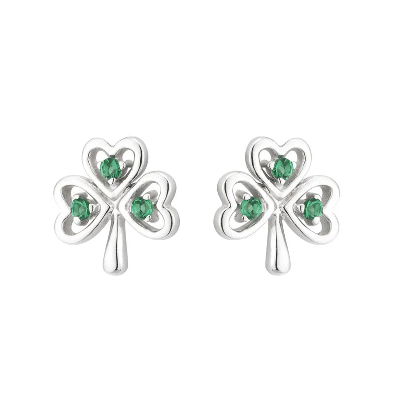 Sterling Silver Crystal Shamrock Stud Earrings