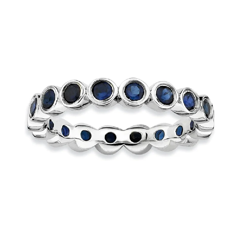 Sterling Silver Stackable Bezel Set Created Sapphire 3.5mm Band