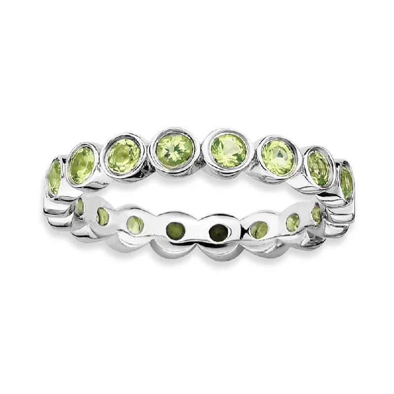 Sterling Silver Stackable Bezel Set Peridot 3.5mm Band